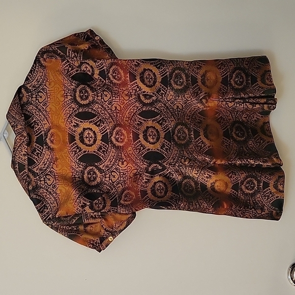 SPENSE Tribal Batik Satin Button Down Short Sleeve Shirt Small - Picture 6 of 9